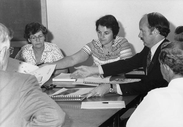 Kath Bourke, left, with Margrit Davies and John Halsem at a Meeting of the BuildersSub-Committee of Woden Senior Citizens Club, 1980 Kath Bourke, left, with Margrit Davies and John Halsem at a Meeting of the BuildersSub-Committee of Woden Senior Citizens Club, 1980