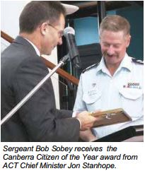 Bob Sobey receives the Canberra Citizen of the Year, Award from Chief Minister Jon Stanhope, 2002